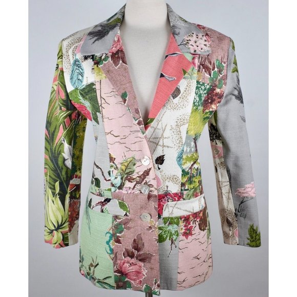 90s Todd Oldham 7 Times Seven jacket blazer sz S - M patchwork print floral - Picture 1 of 12